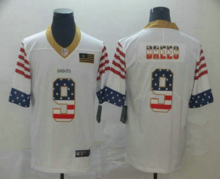 Men’s New Orleans Saints #9 Drew Brees White Independence Day Stars Stripes Jersey