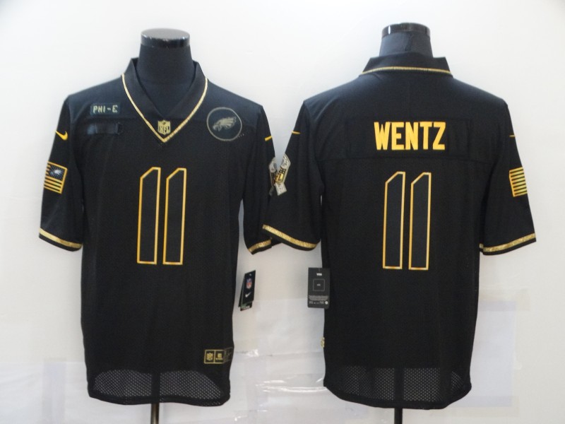 Men’s Philadelphia Eagles #11 Carson Wentz Black Gold 2020 Salute To Service Stitched NFL Nike Limited Jersey