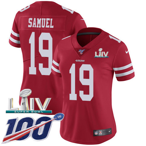 Nike 49ers #19 Deebo Samuel Red Super Bowl LIV 2020 Team Color Women’s Stitched NFL 100th Season Vapor Limited Jersey