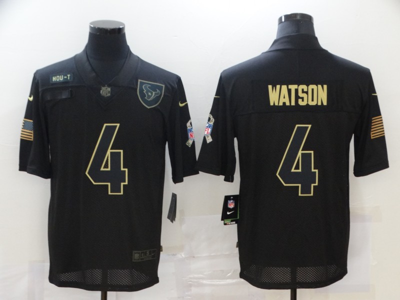 Men’s Houston Texans #4 Deshaun Watson Black 2020 Salute To Service Stitched NFL Nike Limited Jersey