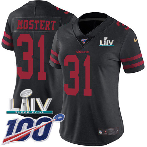 Nike 49ers #31 Raheem Mostert Black Super Bowl LIV 2020 Alternate Women’s Stitched NFL 100th Season Vapor Untouchable Limited Jersey