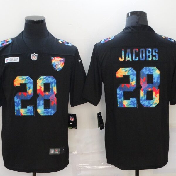 Men’s Las Vegas Raiders #28 Josh Jacobs Multi-Color Black 2020 NFL Crucial Catch Vapor Untouchable Nike Limited Jersey