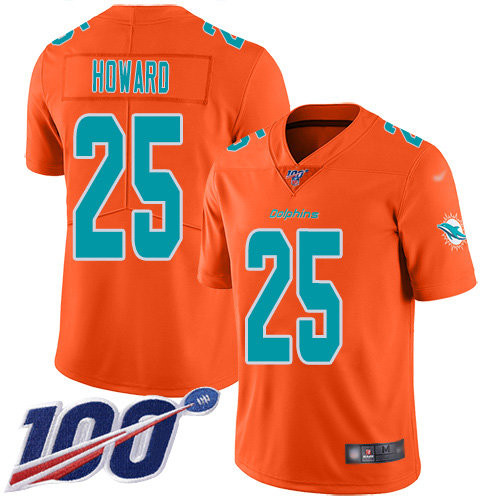 Dolphins #25 Xavien Howard Orange Men’s Stitched Football Limited Inverted Legend 100th Season Jersey