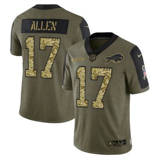Men’s Olive Buffalo Bills #17 Josh Allen 2021 Camo Salute To Service Limited Stitched Jersey