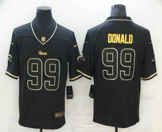 Men’s Los Angeles Rams #99 Aaron Donald Black 100th Season Golden Edition Jersey