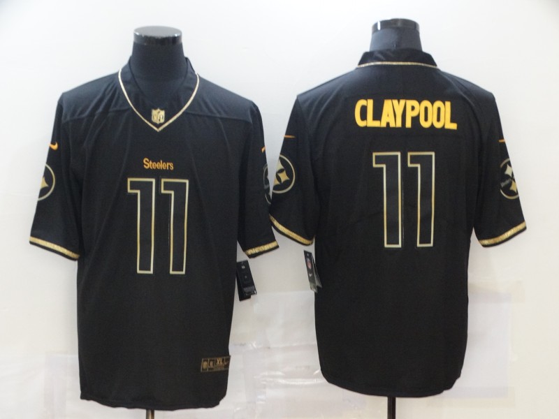 Men’s Pittsburgh Steelers #11 Chase Claypool Black 100th Season Golden Edition Jersey
