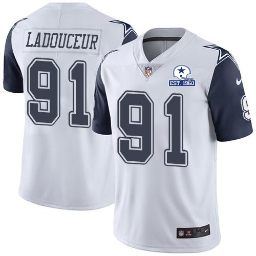 Nike Cowboys #91 L.P. Ladouceur White Men’s Stitched With Established In 1960 Patch NFL Limited Rush Jersey