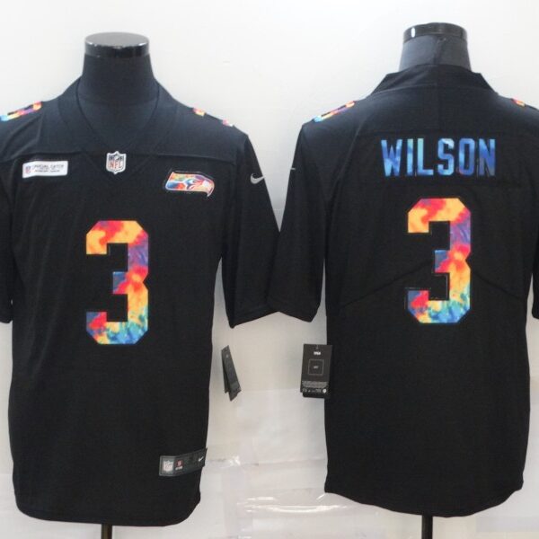 Men’s Seattle Seahawks #3 Russell Wilson Multi-Color Black 2020 NFL Crucial Catch Vapor Untouchable Nike Limited Jersey