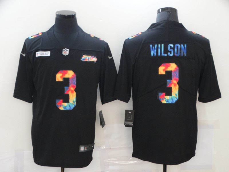 Men’s Seattle Seahawks #3 Russell Wilson Multi-Color Black 2020 NFL Crucial Catch Vapor Untouchable Nike Limited Jersey