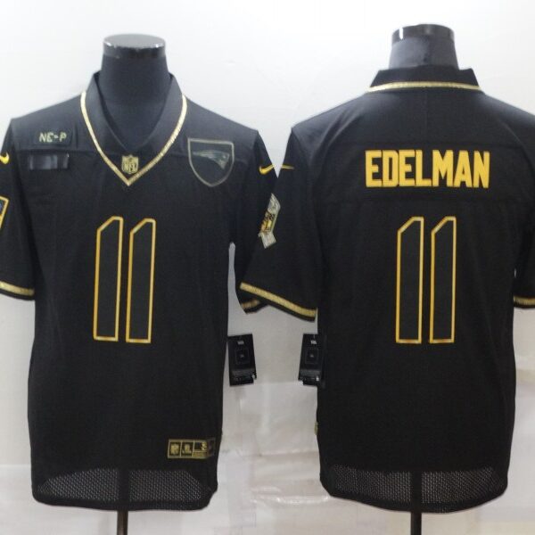 Men’s New England Patriots #11 Julian Edelman Black Gold 2020 Salute To Service Stitched NFL Nike Limited Jersey