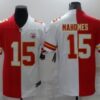 Men’s Kansas City Chiefs #15 Patrick Mahomes Red White Split Vapor Limited Stitched Jersey