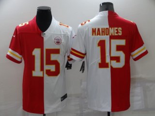 Men’s Kansas City Chiefs #15 Patrick Mahomes Red White Split Vapor Limited Stitched Jersey