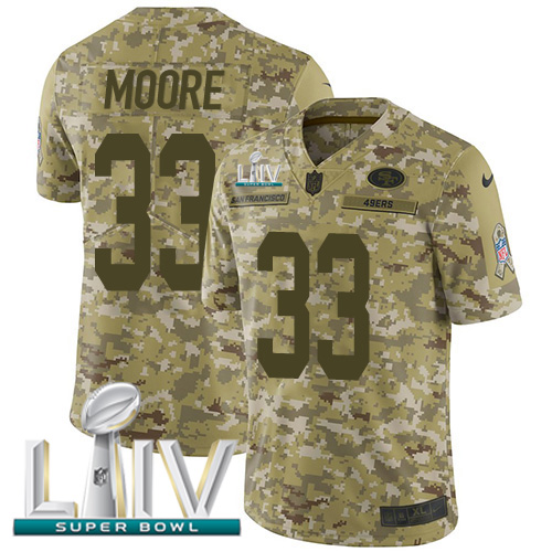 Nike 49ers #33 Tarvarius Moore Camo Super Bowl LIV 2020 Men’s Stitched NFL Limited 2018 Salute To Service Jersey