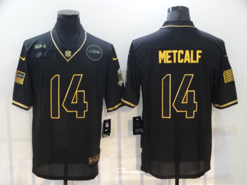 Men’s Seattle Seahawks #14 D.K. Metcalf Black Gold 2020 Salute To Service Stitched NFL Nike Limited Jersey