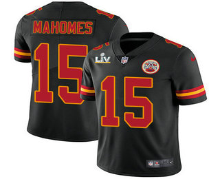 Men’s Kansas City Chiefs #15 Patrick Mahomes Black 2021 Super Bowl LV Vapor Untouchable Stitched Nike Limited NFL Jersey