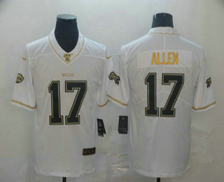 Men’s Buffalo Bills #17 Josh Allen White 100th Season Golden Edition Jersey