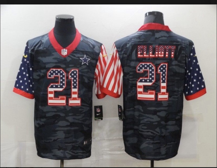 Men’s Dallas Cowboys #21 Ezekiel Elliott Camo Salute To Serve USA Flag Limited Jersey