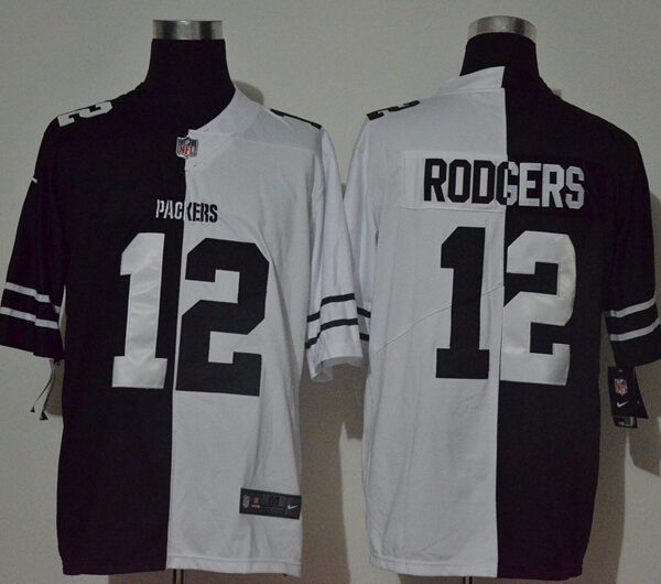 Men’s Green Bay Packers #12 Aaron Rodgers Black White Peaceful Coexisting 2020 Vapor Untouchable Stitched NFL Nike Limited Jersey