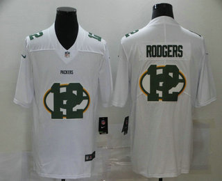 Men’s Green Bay Packers #12 Aaron Rodgers White 2020 Shadow Logo Vapor Untouchable Stitched NFL Nike Limited Jersey