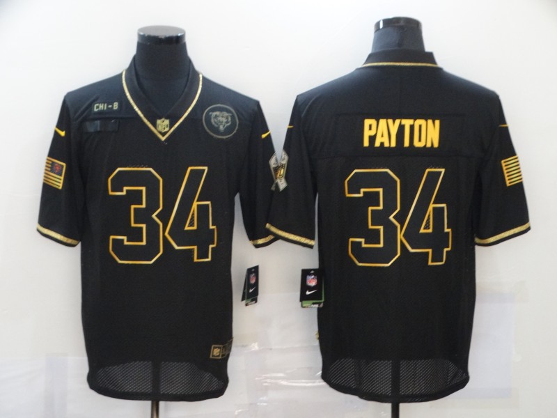 Men’s Chicago Bears #34 Walter Payton Black Gold 2020 Salute To Service Stitched NFL Nike Limited Jersey