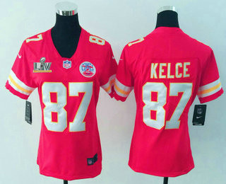 Women’s Kansas City Chiefs #87 Travis Kelce Red 2021 Super Bowl LV Vapor Untouchable Stitched Nike Limited NFL Jersey