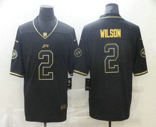 Men’s New York Jets #2 Zach Wilson Black 100th Season Golden Edition Jersey