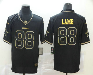 Men’s Dallas Cowboys #88 CeeDee Lamb Black 100th Season Golden Edition Jersey