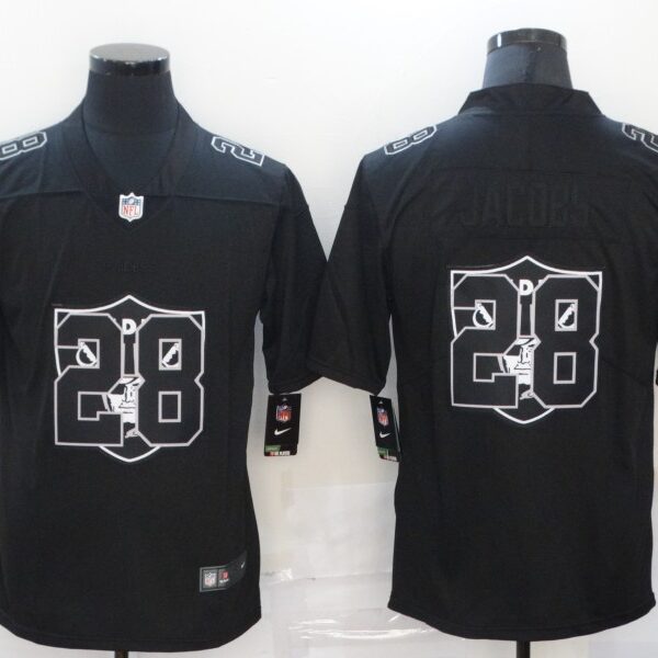 Men’s Las Vegas Raiders #28 Josh Jacobs Black 2020 Shadow Logo Vapor Untouchable Stitched NFL Nike Limited Jersey