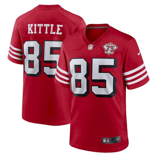 Men’s San Francisco 49ers #85 George Kittle Scarlet 75th Anniversary Game Nike Jersey