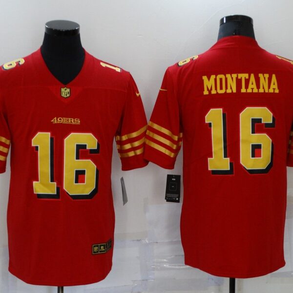 Men’s San Francisco 49ers #16 Joe Montana Red Gold 2021 Vapor Untouchable Stitched NFL Nike Limited Jersey