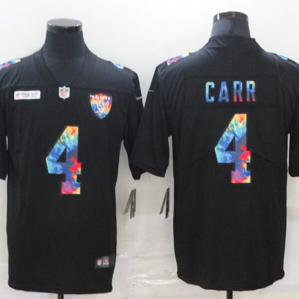 Men’s Las Vegas Raiders #4 Derek Carr Multi-Color Black 2020 NFL Crucial Catch Vapor Untouchable Nike Limited Jersey