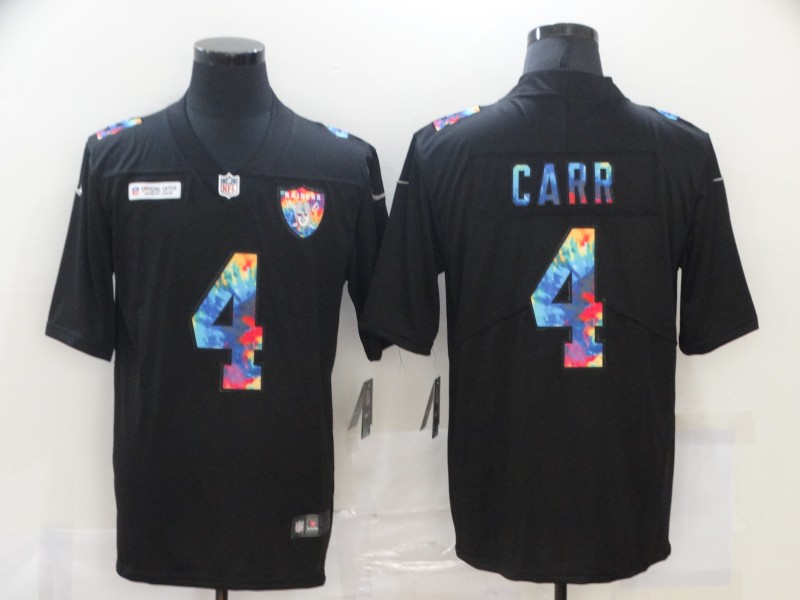 Men’s Las Vegas Raiders #4 Derek Carr Multi-Color Black 2020 NFL Crucial Catch Vapor Untouchable Nike Limited Jersey