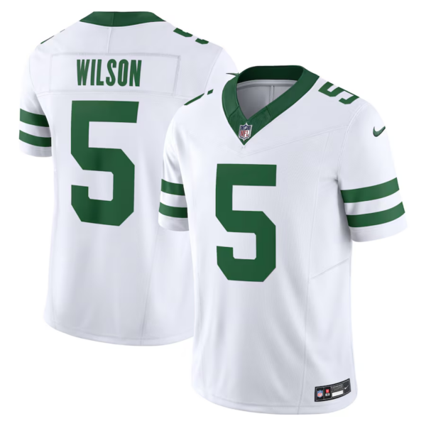 Men’s New York Jets #5 Garrett Wilson White 2023 F.U.S.E. Vapor Limited Throwback Stitched Football Jersey