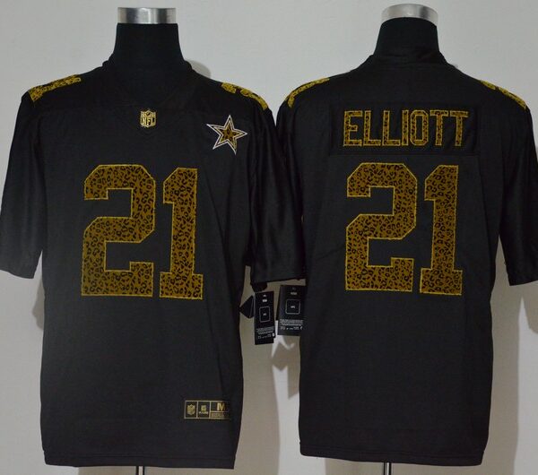 Men’s Dallas Cowboys #21 Ezekiel Elliott Black 2020 Nike Flocked Leopard Print Vapor Limited NFL Jersey