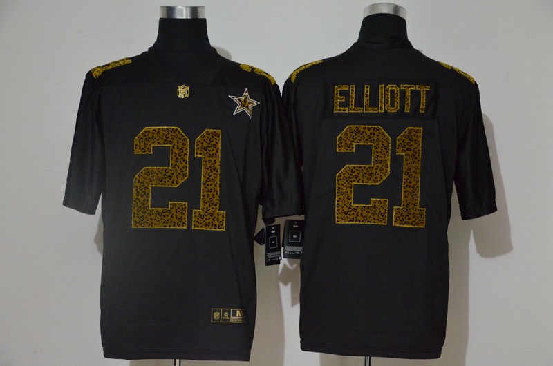 Men’s Dallas Cowboys #21 Ezekiel Elliott Black 2020 Nike Flocked Leopard Print Vapor Limited NFL Jersey