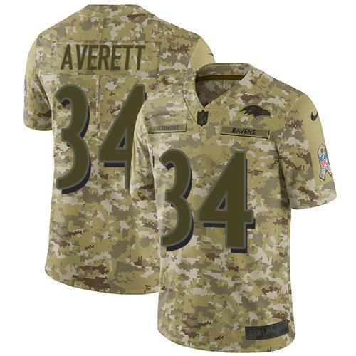Nike Ravens #34 Anthony Averett Camo Men’s Stitched NFL Limited 2018 Salute To Service Jersey