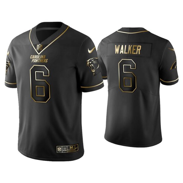 Men’s Carolina Panthers #6 P.J. Walker Golden Edition Vapor Limited Black Nike Jersey