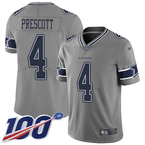 Nike Cowboys #4 Dak Prescott Gray Men’s Stitched NFL Limited Inverted Legend 100th Season Jersey