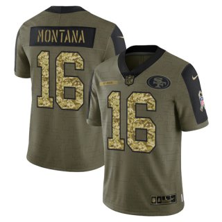 Men’s Olive San Francisco 49ers #16 Joe Montana 2021 Camo Salute To Service Limited Stitched Jersey