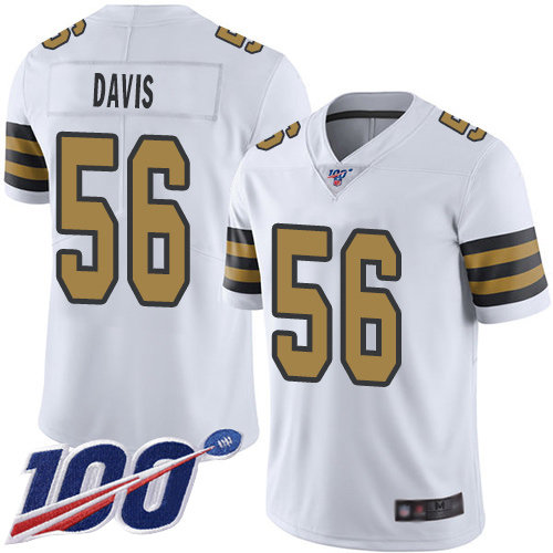 Nike Saints #56 DeMario Davis White Men’s Stitched NFL Limited Rush 100th Season Jersey