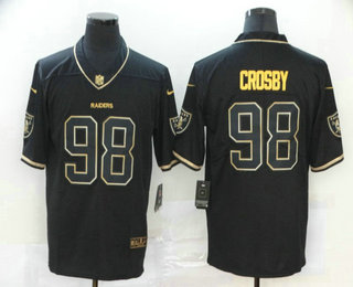 Men’s Las Vegas Raiders #98 Maxx Crosby Black 100th Season Golden Edition Jersey