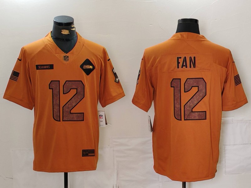 Men’s Seattle Seahawks #12 Fan 2023 Brown Salute To Service Limited Stitched Jersey
