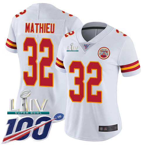 Nike Chiefs #32 Tyrann Mathieu White Super Bowl LIV 2020 Women’s Stitched NFL 100th Season Vapor Untouchable Limited Jersey