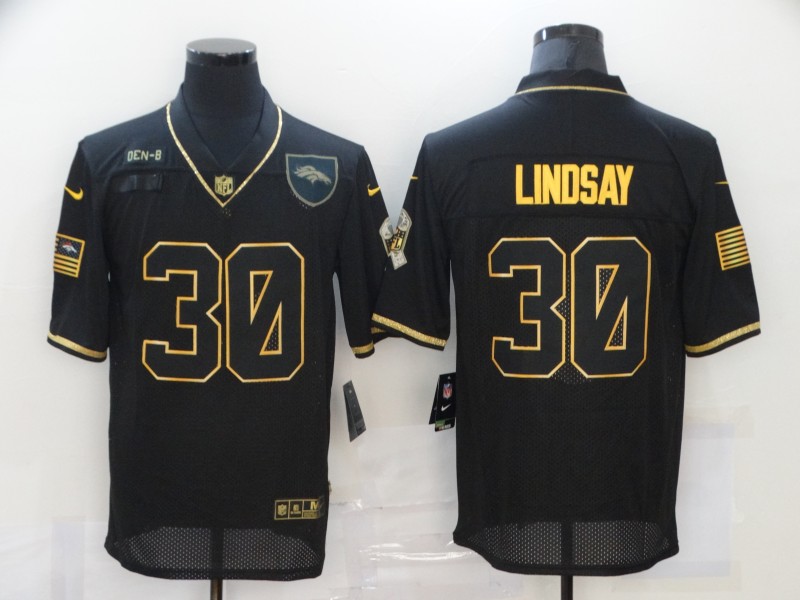 Men’s Denver Broncos #30 Phillip Lindsay Black Gold 2020 Salute To Service Stitched NFL Nike Limited Jersey