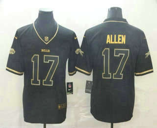 Men’s Buffalo Bills #17 Josh Allen Black 100th Season Golden Edition Jersey