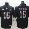 Men’s San Francisco 49ers #16 Joe Montana Multi-Color Black 2020 NFL Crucial Catch Vapor Untouchable Nike Limited Jersey