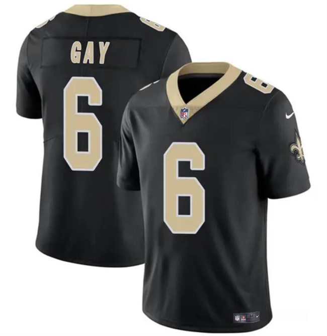 Men’s New Orleans Saints #6 Willie Gay Black Vapor Limited Football Stitched Jersey