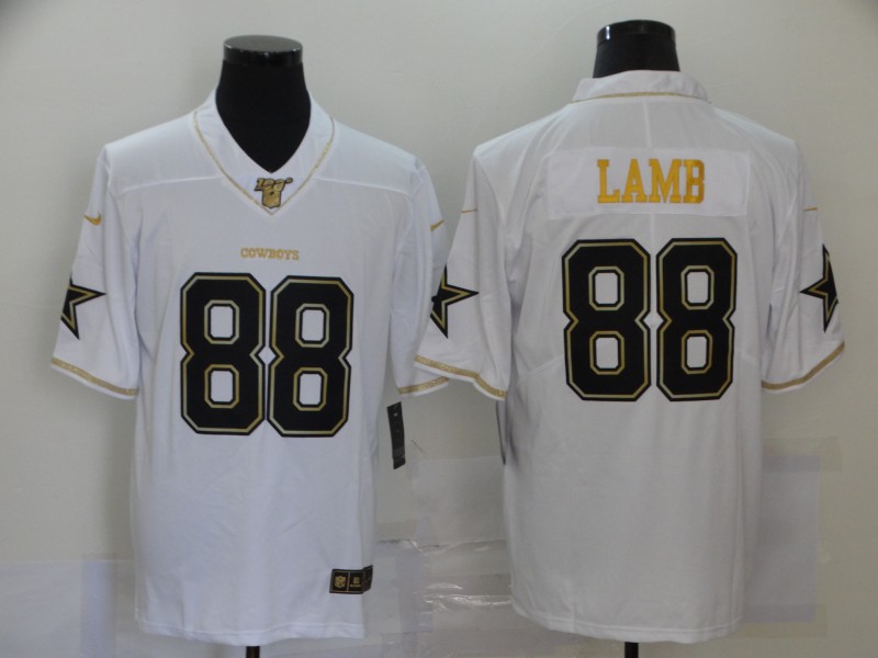 Men’s Dallas Cowboys #88 CeeDee Lamb White 100th Season Golden Edition Jersey