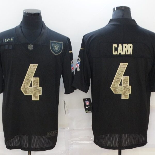 Men’s Las Vegas Raiders #4 Derek Carr Black Camo 2020 Salute To Service Stitched NFL Nike Limited Jersey