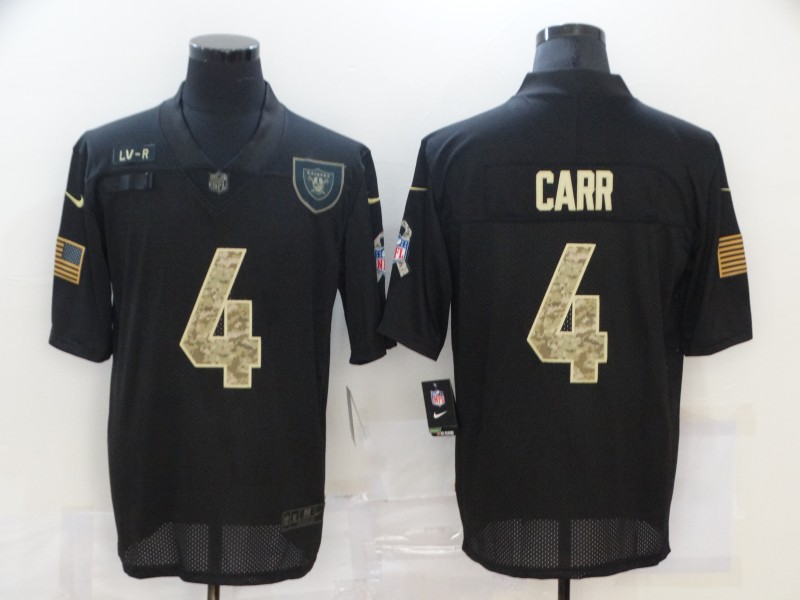 Men’s Las Vegas Raiders #4 Derek Carr Black Camo 2020 Salute To Service Stitched NFL Nike Limited Jersey